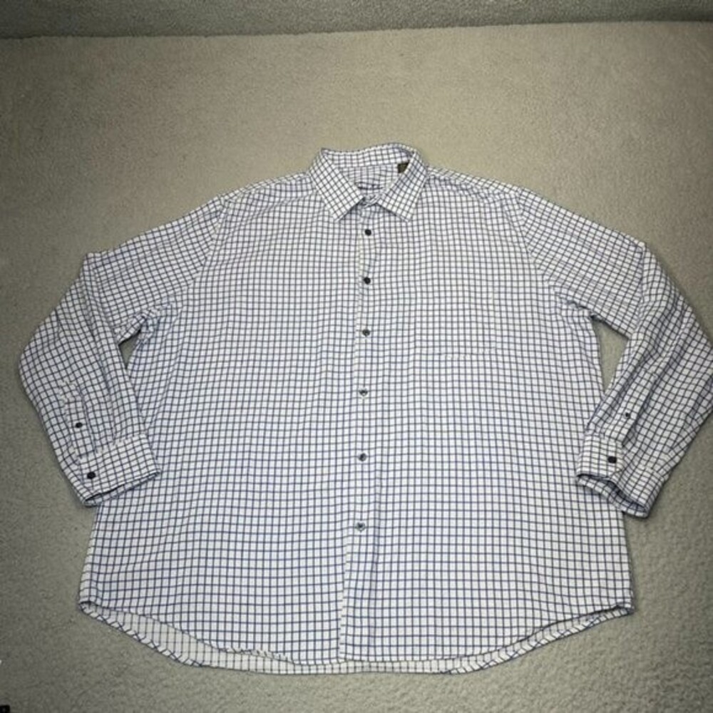 Tasso Elba Shirt‎ Mens 2XL XXL Blue White Gingham Check Button Up Pocket Casual
